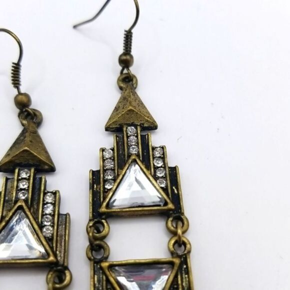 Bohemian French hook drop earrings with crystal and rhinestone accents‎ - Picture 2 of 4